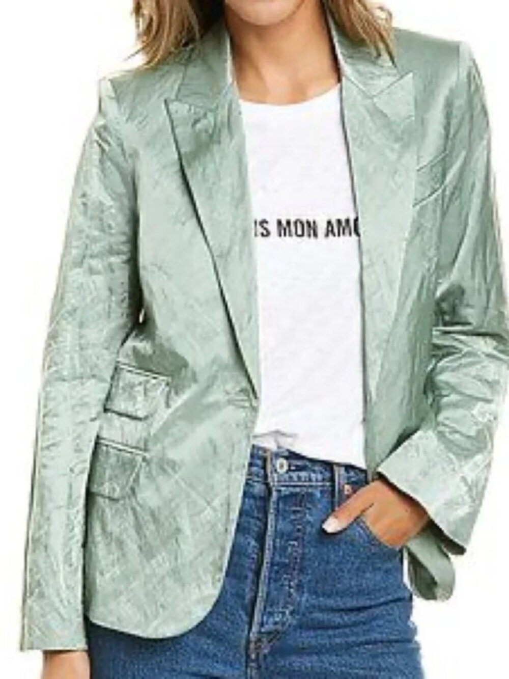 ZADIG & VOLTAIRE Victor Satin Blazer Amande US 2/34 NWOT - Picture 1 of 5